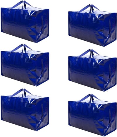 Famanu - Set van 6 heavy-duty opbergtassen met ritssluiting en labelvak, duurzaam en waterbestendig, blauw
