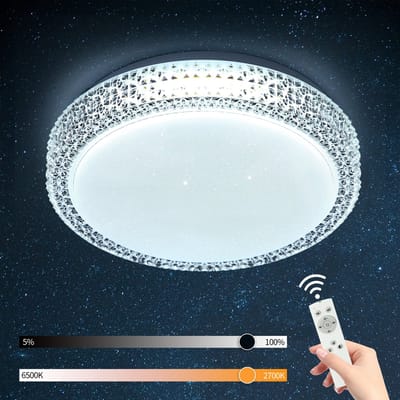 NETTLIFE Plafondlamp LED - Kristal - 30cm - Wit - Dimbaar - rond - Plafondverlichting met Afstandsbediening - Sterrenhemel Design - voor Keuken | Slaapkamer | Bureau | Woonkamer | Hal - 18W