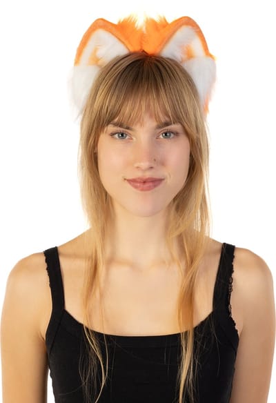 KIMU® Haarband Furry Oortjes Oranje Wit - Kat Poes Vos Diadeem Dons Dieren - Evenement Dierenoren Oor Oren Vilt Lynx Hond Wolf Haren Festival
