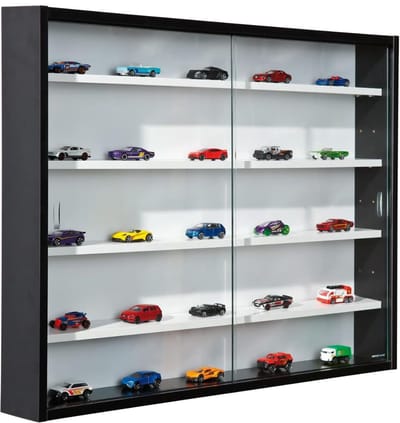 KAD® Vitrinekast Met Glas - Wandvitrinekast - Hangende Vitrinekast met Glazen Deuren - Zwart/Wit - 10cm x 80cm x 60cm