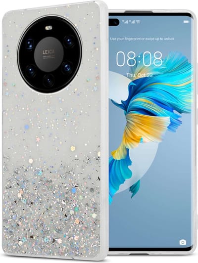 Cadorabo Hoesje geschikt voor Huawei MATE 40 PRO in Transparant met Glitter - Beschermhoes van flexibel TPU silicone met fonkelende glitters Case Cover Etui
