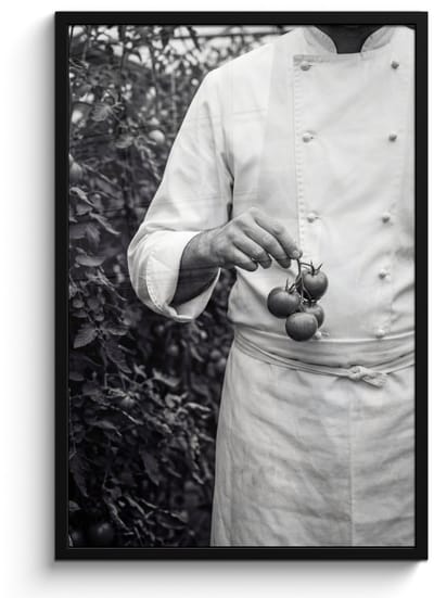 Poster in lijst - Fotolijst 60x90 cm - Posters - Tomaten - Chef - Zwart - Wit - Posterlijst zwart - Decoratie - Wanddecoratie woonkamer - Muurdecoratie slaapkamer