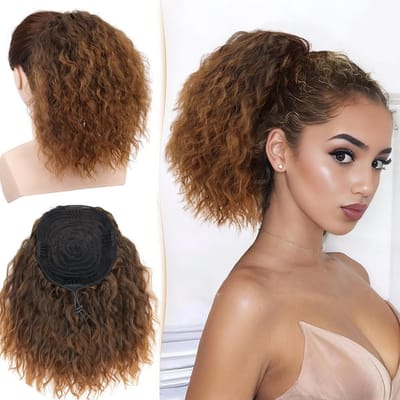 Wavy Curly Ponytail met Trekkoord, Ombre Maroon Afrobraid Haarstuk, Korte Zachte Natuurlijke Synthetische Haarverlenging voor een Volumineuze Look