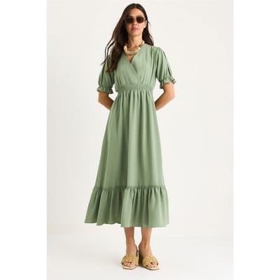 V-hals Midi-jurk met Strik