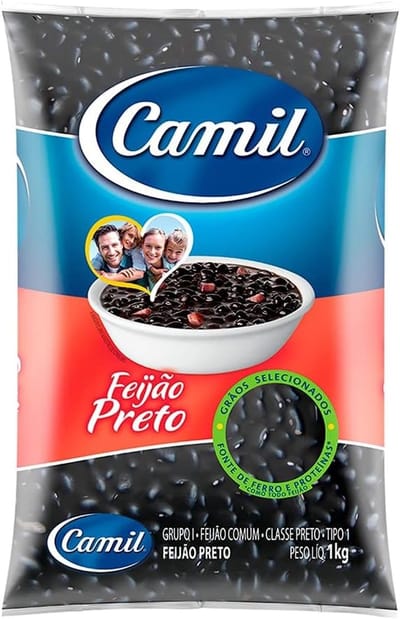 Camil Feijão Preto 1 kg met Kajal-sticker, hoogwaardige zwarte bonen uit Brazilië, perfect voor traditionele gerechten zoals feijoada en salades, vezelrijk, veganistisch en glutenvrij