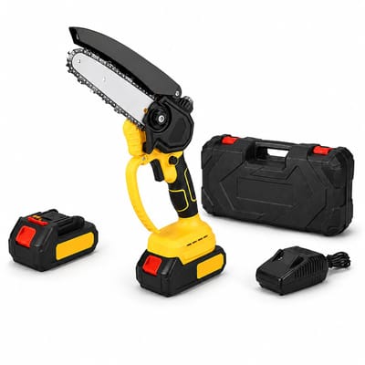 Gloovon® Mini Kettingzaag & Snoeizaag - Borstelloze Motor & Automatische Smering - Met 2 Accu's & Koffer - 15 cm Zaagblad