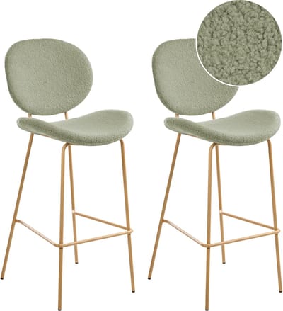 LUANA - Barstoel set van 2 - Lichtgroen/Lichtbruin - Bouclé