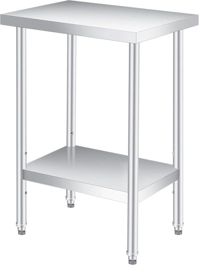 Professionele RVS Werktafel - 61 x 30 cm - Met Verstelbare Onderplank - Heavy Duty Voorbereidingstafel voor Horeca, Keuken en Garage - Roestvrij Staal