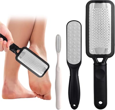 Voetvijl Set - Eeltverwijderaar Pedicure - Voetverzorging Thuis - Roestvrij Staal - 3 Delig - Zwart