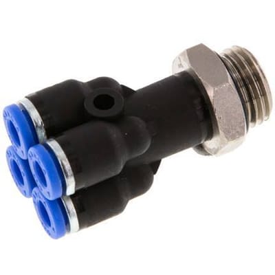 4mm X G1/4'' 4-Weg Y Verdeelstuk Insteek Aansluiting Met Buitendraad Messing/PA 66 NBR Rotatable