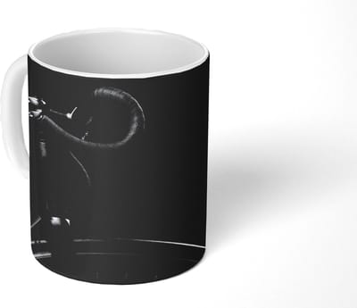 Mok - Koffiemok - Fiets - Stuur - Zwart - Wit - Mokken - 350 ML - Beker - Koffiemokken - Theemok