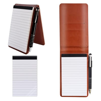 Notitieblok van PU-leer, klein notitieboek met metalen pen en vervangend notitieblok, zakboek voor school, thuis, kantoor (bruin)