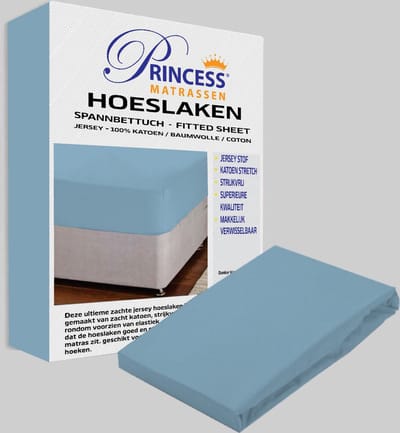 Het Ultieme Zachte Hoeslaken- Jersey -Stretch -100% Katoen-Lits-Jumeaux- 200x200+40cm- Lichtblauw - Voor Boxspring-Waterbed