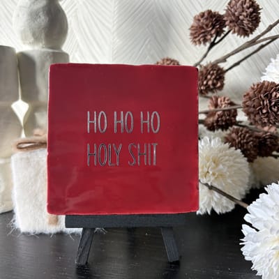 Hartjespost | Tegeltje Ho ho ho holy shit rood, zilver | schoencadeautjes sinterklaas | shitty | tegeltjes met tekst | spreuktegel | tegeltjeswijsheden | Christmas | Xmas | kerstmis | decoratie kerst | 10x10