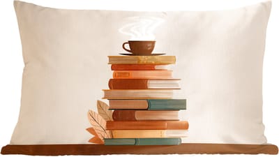 Sierkussens - Kussentjes Woonkamer - 60x40 cm - Boeken - Toren - Koffie - Beige