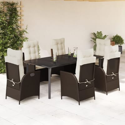 vidaXL - 7-delige - Tuinset - met - kussens - poly - rattan - bruin
