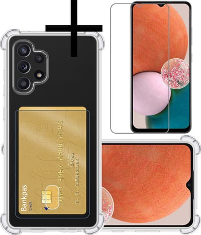 Hoesje - Geschikt voor Samsung Galaxy A32 4G - Met Screenprotector - En Pashouder - En Kaarthouder - Telefoon Hoes Shockproof - Siliconen Case - Back Cover - Shock Proof - Pasjes Houder - Transparant