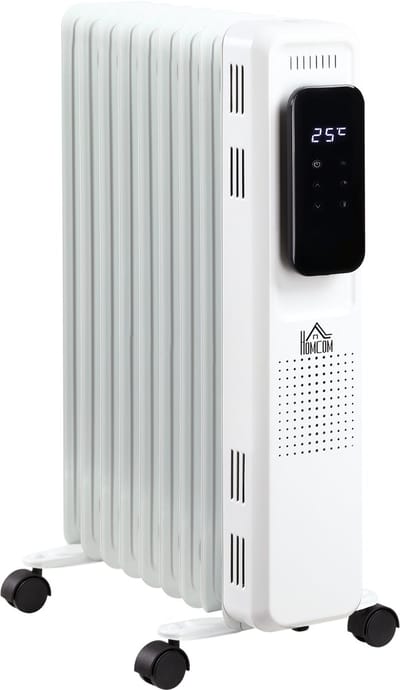 Draagbare elektrische olieradiator 1830-2180W - 3 verwarmingsniveaus - 24-uur timer - 9 verwarmingsplaten - wit - 42,5 x 24 x 63 cm