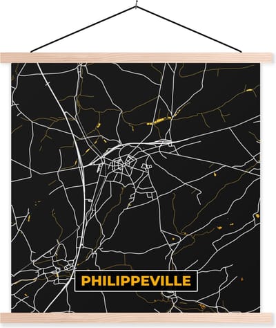 Posterhanger incl. Poster 40x40 cm - Schoolplaat - Goud - Philippeville - Plattegrond - Kaart - Stadskaart - Textielposter - Blanke latten - Stadskaart