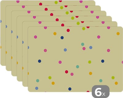 Placemat - Placemats kunststof - Confetti - Patronen - Pastel - 45x30 cm - 6 stuks - Hittebestendig - Anti-Slip - Onderlegger - Afneembaar