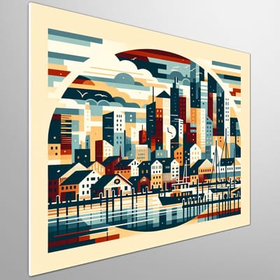 Abstract haven schilderij | Haven Horizon: Een Abstracte Ode aan de Schoonheid van Zeehaven | Kunst - 40x40 centimeter op Canvas | Foto op Canvas