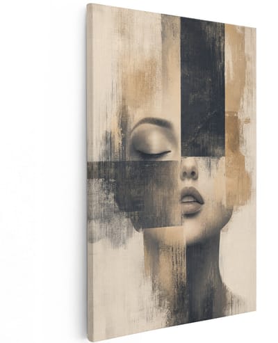 Artaza Canvas Schilderij Abstract Vrouwenportret - Goud en Zwart - 60x90 cm - Wanddecoratie Woonkamer - Schilderijen - Muurdecoratie