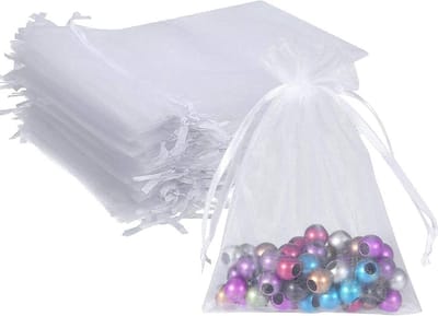 KELERINO. Organza Kado Zakjes - Cadeauzakjes - 13 x 18 cm - Wit - 50 Stuks