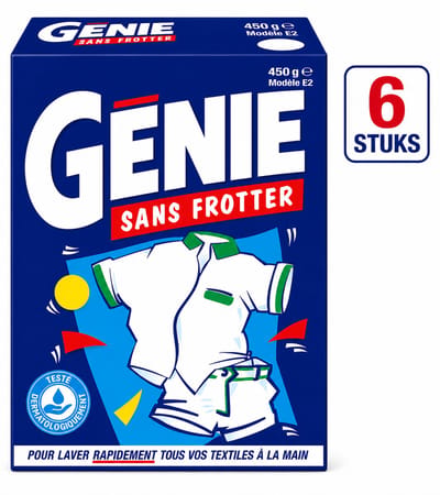 GENIE Sans Frotter Waspoeder 450 g - Set van 6 Pakken (2.7 kg Totaal) - Vlekverwijderaar Handwas Poeder voor Witte en Bonte Was - Werkt in Koud Water - Voordeelpak NIET GESCHIKT VOOR WASMACHINE
