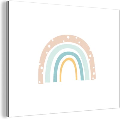 Wanddecoratie Metaal - Aluminium Schilderij Industrieel - Regenboog - Kinderen - Pastel - Stippen - Baby - 80x60 cm - Dibond - Foto op aluminium - Industriële muurdecoratie - Voor de woonkamer/slaapkamer