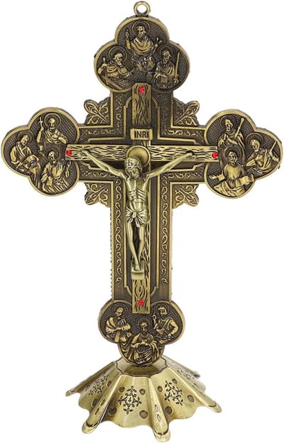 Kruisbeeld van Jezus Christus - Hars Standbeeld voor Tafel - Religieus Decoratiebeeldje in Zwart - Prachtige Geloofsornamenten