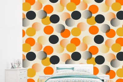 Behang - Fotobehang Polkadot - Design - Retro - Oranje - Breedte 245 cm x hoogte 220 cm