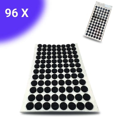 FSW-Products - Anti Kras Vloerbeschermers Viltjes Zwart - 96 Stuks - 10 mm dia - 3mm Dik - Zelfklevend Meubelvilt - Vloerglijders - Stoelviltjes - Vilt - Plakvilt - Viltjes Stoelpoten - Meubels