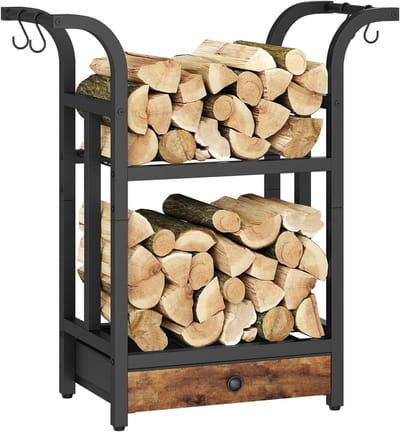 Binnenhaardhoutrek - Houtopslag - Haardhout Opslaan - Met Stoffen Lade - 68 x 30 x 735 cm - Zwart