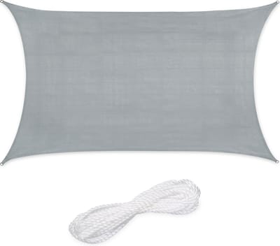 schaduwdoek - 3 x 4 m - rechthoekig - HDPE-weefsel - UV-werend - concaaf - lichtgrijs