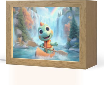 Nachtlampje 20x15 cm - Kinder lampje - Dino - Natuur - Waterval - Tafellamp kinderkamer - Slaapkamer lamp - Bedlamp kinderen - Kinderlampje stopcontact - Wandlamp babykamer - Nachtlampjes