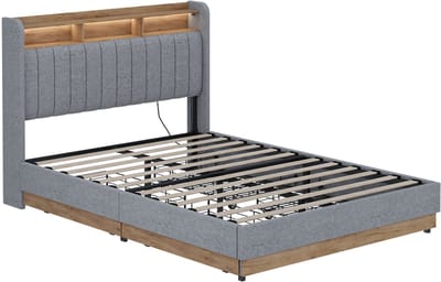 Vitalispa Nura Gestoffeerd bed – 140x200 cm met 4 laden Grijs