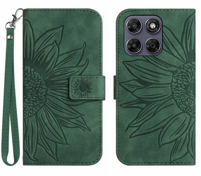 Coverup Hoesje - Geschikt voor Motorola Moto G67 / G77 / G87 Hoesje - Coverup Zonnebloem Book Case met Koord - Groen