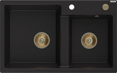 Mexen Tomas granieten gootsteen 2-kamer 800 x 500 , zwart, gouden sifon - 6516802000-77-G