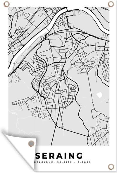 Muurdecoratie België – Seraing – Stadskaart – Kaart – Zwart Wit – Plattegrond - 120x180 cm - Tuinposter - Tuindoek