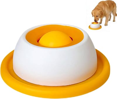 Likmat & Voerbak — Interactief puzzelspeelgoed voor katten & honden — Slowfeeder — Angstverminderende snoepjesdispenser — Voorzien van antislipbasis — Stimuleert mentale uitdaging voor puppy's & kittens — Geel — Specifieke editie voor katten