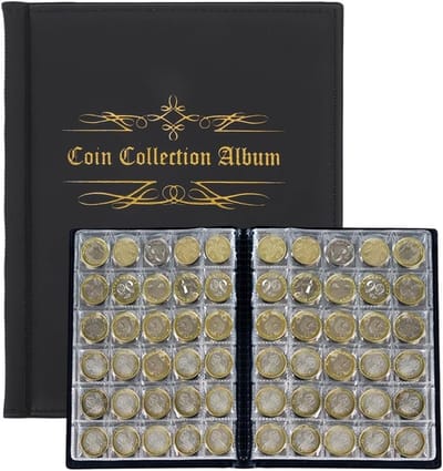 SnelShoppen - Coin Storage Album voor Euro Munten, 480 Stuks, 25 mm Coin Collectie, Zwart Faux Leer, Grote Capaciteit, Coin Bewaaralbum