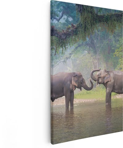 Artaza Canvas Schilderij Olifant - 80x120 cm - Groot - Wanddecoratie Dieren - Muurdecoratie Jungle - Schilderijen Op Canvas