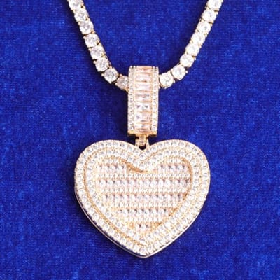Bubble Letter Aangepaste Foto Hanger Baguette Hart Heren Ketting Hip Hop Sieraden Sublimatie Blanksitems 30inch blue