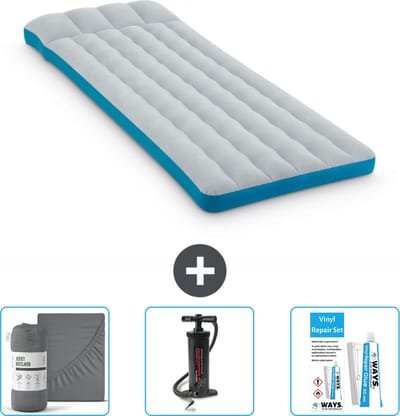Intex Campingmat - Twijfelaar - 72 x 189 x 20 cm - Blauw - Inclusief Hoeslaken - Pomp en Reparatieset