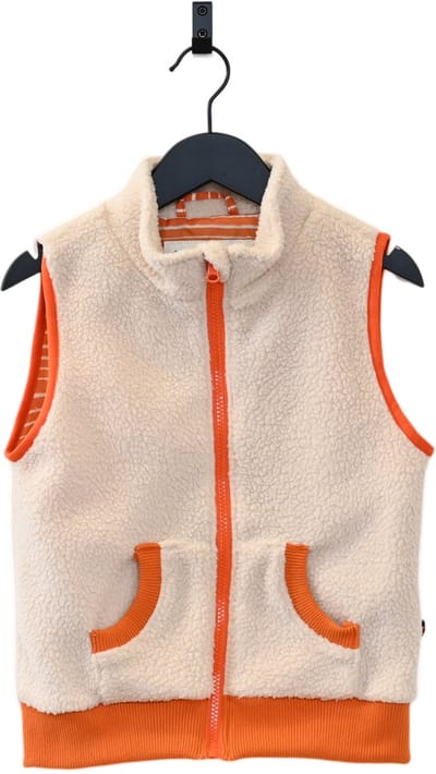 Ducksday - fleece bodywarmer voor kinderen - teddy sherpa - unisex - ecru - oranje - maat 158/164