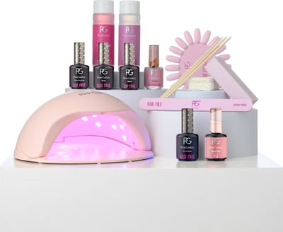 Pink Gellac Gellak Starterspakket Premium Peel & Soak Off - Manicure Set voor Gel Nagellak en Gel Nagels - Gelnagels Starterspakket met Peel Off Base, 1 Roze Kleur en Nagellamp LED UV Roze