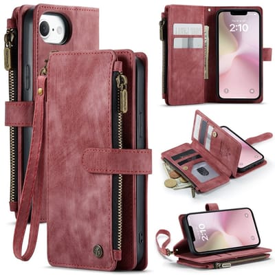 CaseMe Hoesje - Geschikt voor iPhone 16e / 17e Hoesje - CaseMe C30 Book Case met Portemonnee - Rood