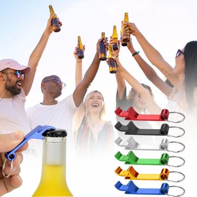 Dailygoods - GWAWG Sleutelhanger met flesopener, set van 6 stuks, mini-aluminium sleutelhanger, flesopener voor mannen, compacte blik- en bierdopverwijderaar, sleutelhangerhulpmiddel voor barbecue, kamperen