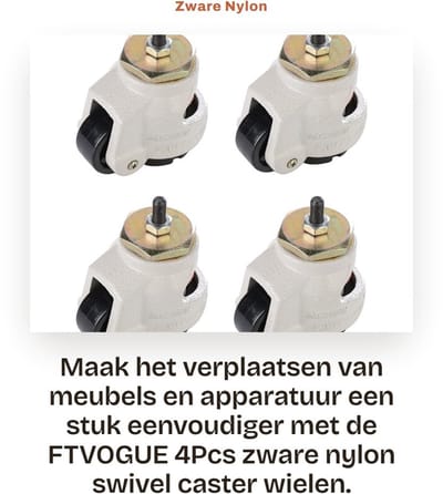 Dailygoods- Zwenkwielen Heavy Duty - Zwenkwielen Set van 4 - Antislip - Meubelwielen - Dubbel vergrendeling - Geluidsarm en soepel rollen