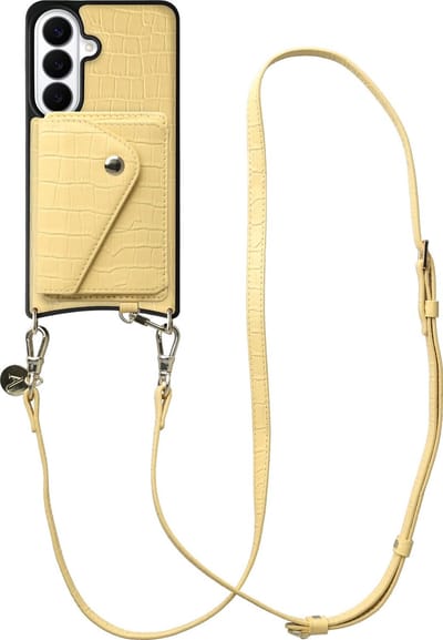 AVY Leren Hoesje geschikt voor Samsung Galaxy S26 | Met Koord en Kaarthouder | Compatibel met MagSafe | Leather Case met Crossbody Koord & Wallet | Long Leather | Croco Geel